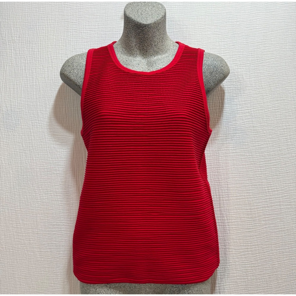 DKNY Tank Top Women Size M Red Ribbed Sleeveless Crew Neck Stretch Layers Office